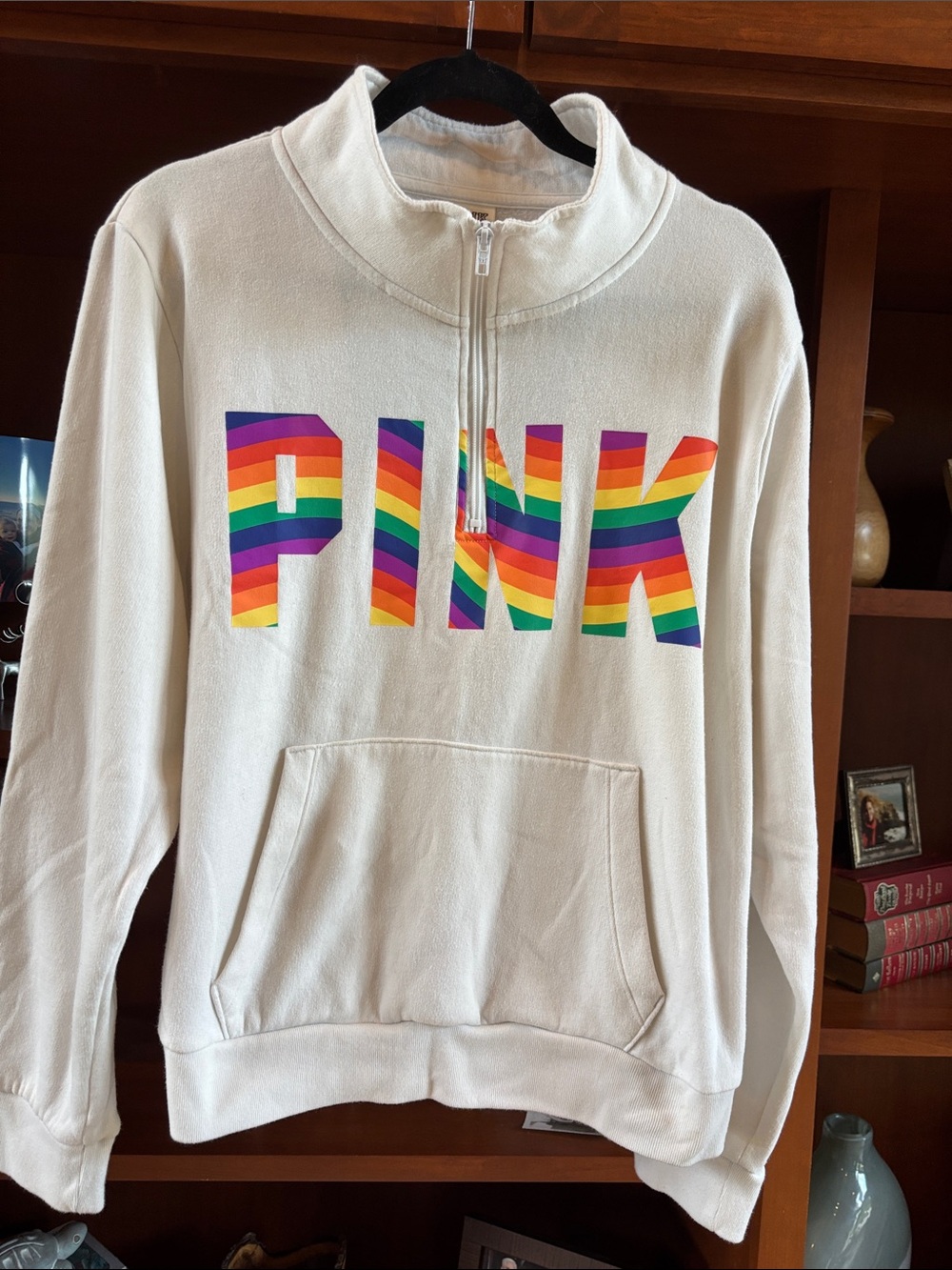 Pink Victoria Secret 1/4 Zip Pullover Sweatshirt Rainbow PINK XXL
